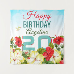 Hibiscus Hawaiian Tropical Personalized Birthday Tapestry