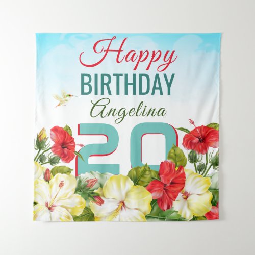 Hibiscus Hawaiian Tropical Personalized Birthday Tapestry