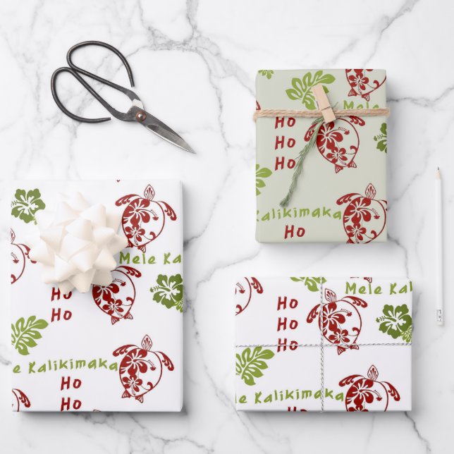 Hibiscus Honu Mele Kalikimaka Gift Wrap (Front)