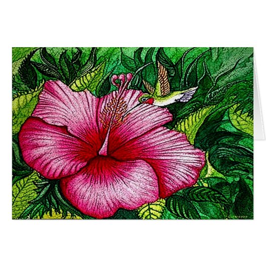 Hibiscus Hummingbird Card (Front Horizontal)