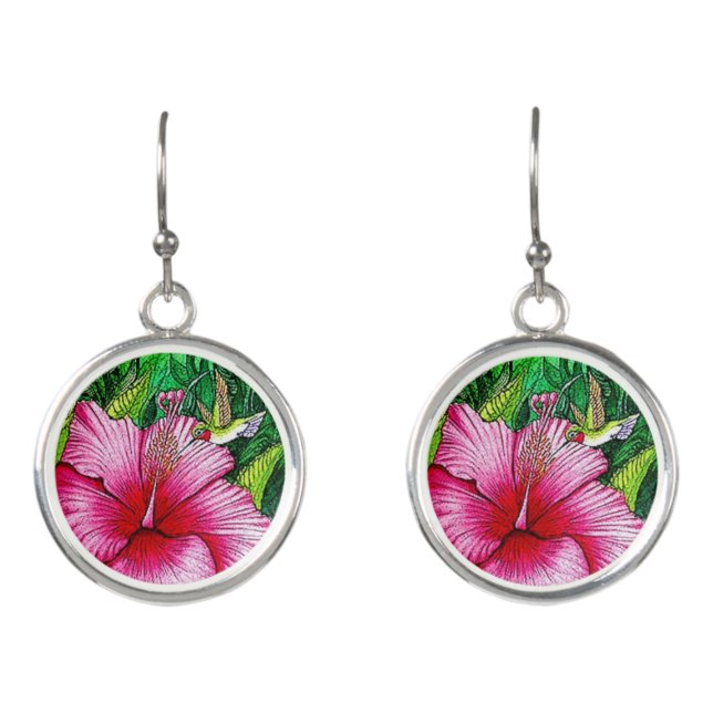 Hibiscus Hummingbird  Earrings (Front)