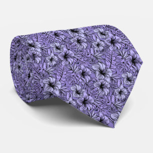 Hibiscus in Purple Pattern Neck Tie