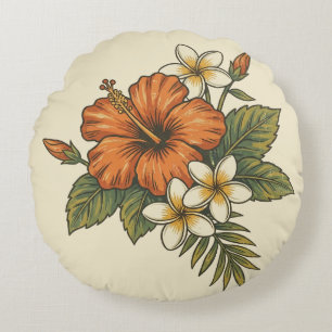Hibiscus Island Hawaiian Motif - Reversible Scenic Round Pillow