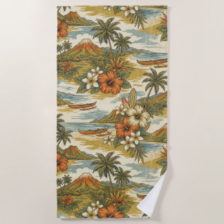 Hibiscus Island Hawaiian Scenic - Gold and Orange Beach Towel