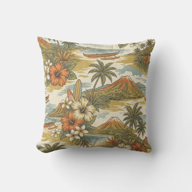 Hibiscus Island Hawaiian Scenic - Gold and Orange Outdoor Pillow (Front)