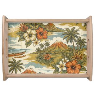 Hibiscus Island Hawaiian Scenic - Gold Serving Tray