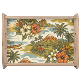 Hibiscus Island Hawaiian Scenic - Gold Serving Tray