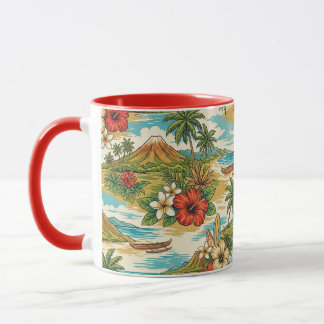 Hibiscus Island Hawaiian Scenic- Red Mug