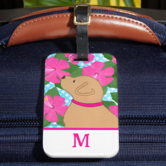 Hibiscus Island Yellow Retriever Dog Luggage Tag