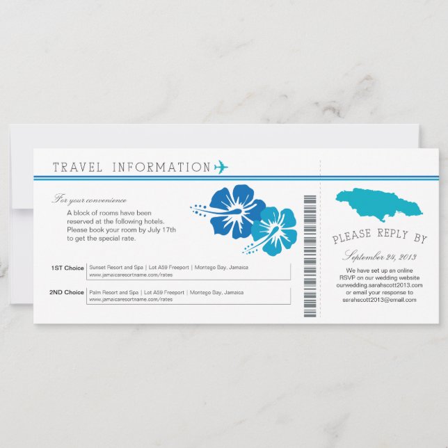 Hibiscus Jamaica Boarding Pass | Accommodations Invitation (Front)