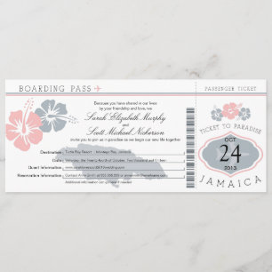 Hibiscus Jamaica Boarding Pass Wedding Invitation