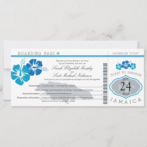 Hibiscus Jamaica Boarding Pass Wedding Announcement