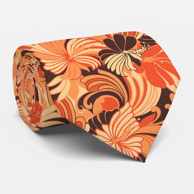 Hibiscus Jungle Floral Hawaiian Two-sided Printed Neck Tie (Rolled)