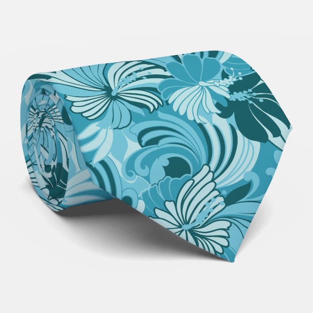 Hibiscus Jungle Floral Hawaiian Two-sided Printed Neck Tie (Rolled)
