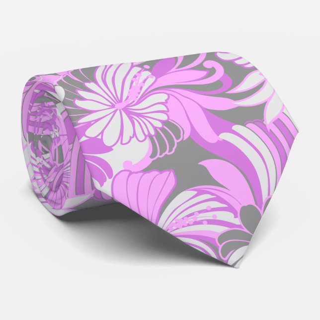 Hibiscus Jungle Floral Hawaiian Two-sided Printed Neck Tie (Rolled)