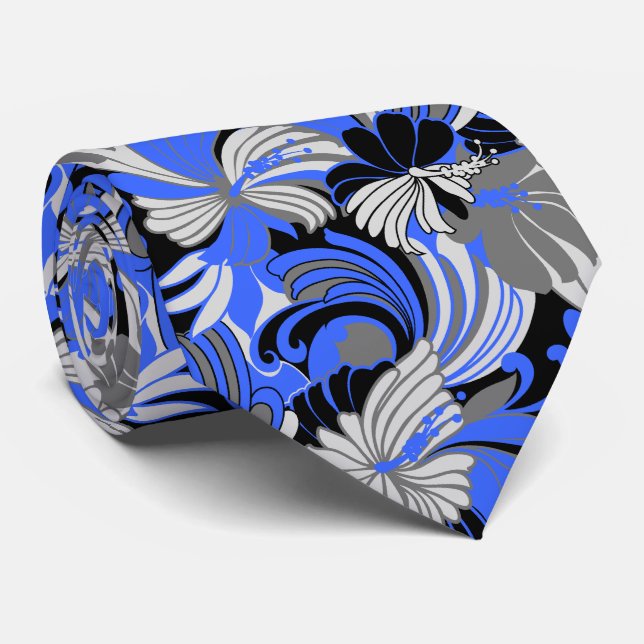 Hibiscus Jungle Floral Hawaiian Two-sided Printed Neck Tie (Rolled)