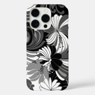 Hibiscus Jungle Hawaiian Black and Gray iPhone 16 Pro Case