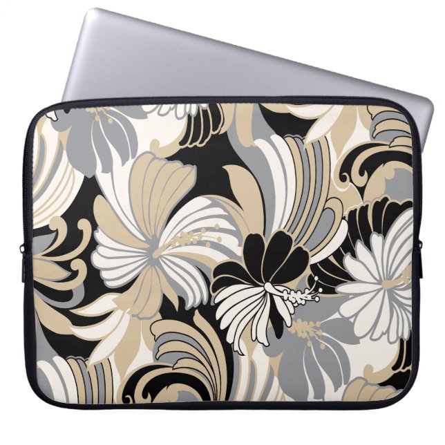 Hibiscus Jungle Hawaiian Tropical Black Wetsuit  Laptop Sleeve (Front)