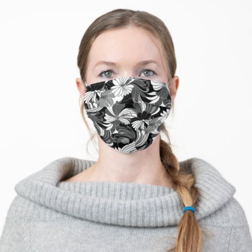 Hibiscus Jungle Hawaiian Tropical Floral _ Black Adult Cloth Face Mask