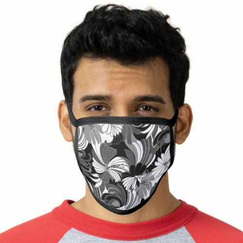 Hibiscus Jungle Hawaiian Tropical Floral _ Black Face Mask