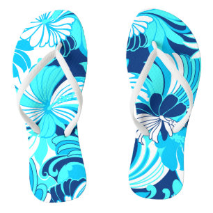 Hibiscus Jungle Hawaiian Tropical Floral Flip Flops