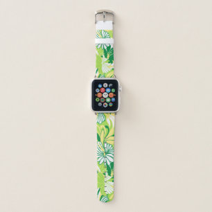 Hibiscus Jungle Hawaiian Tropical Floral - Green Apple Watch Band