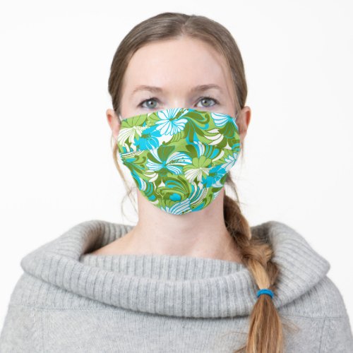 Hibiscus Jungle Hawaiian Tropical Floral _ Lime Adult Cloth Face Mask