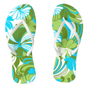 Hibiscus Jungle Hawaiian Tropical Floral Lime Flip Flops