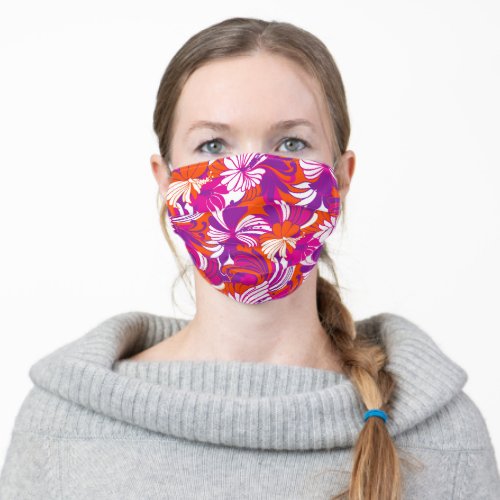 Hibiscus Jungle Hawaiian Tropical Floral _ Magenta Adult Cloth Face Mask