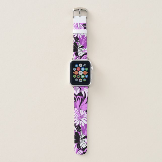 Hibiscus Jungle Hawaiian Tropical Floral - Violet Apple Watch Band (Front)