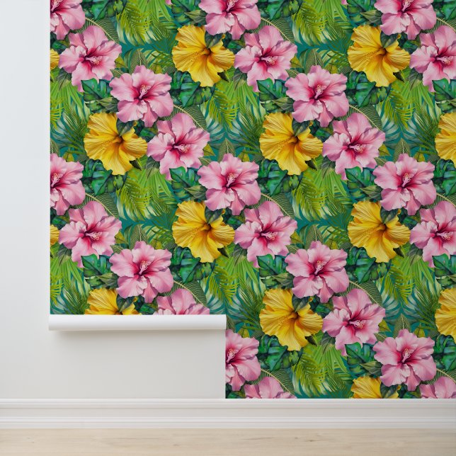 Hibiscus Jungle Seamless Pattern Wallpaper (Application)