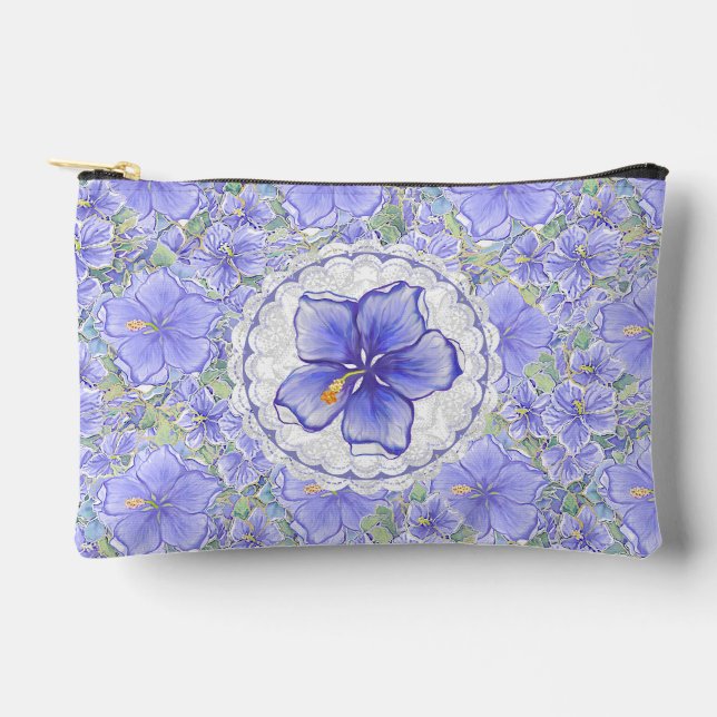 Hibiscus & lace BLUE Accessory Pouch (Front)