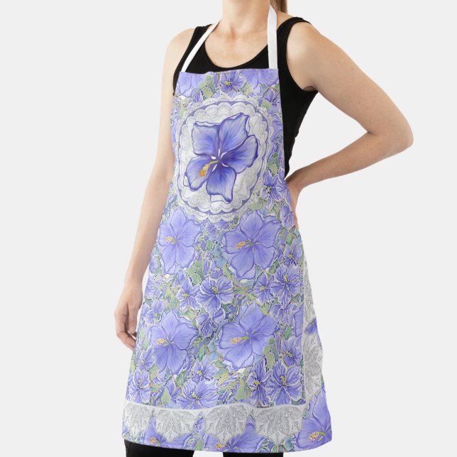 Hibiscus & lace BLUE Apron (Insitu)
