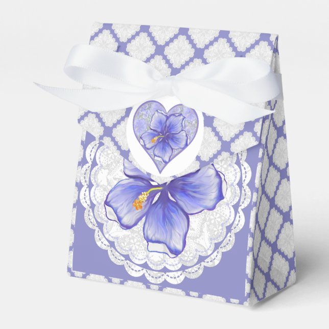 Hibiscus & lace BLUE Favor Boxes (Front Side)