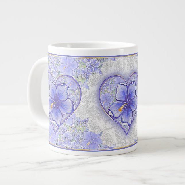 Hibiscus & lace BLUE Giant Coffee Mug (Front Left)