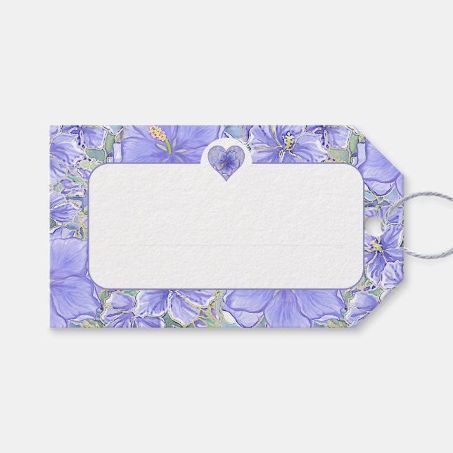 Hibiscus & lace BLUE Gift Tags (Front (Horizontal))