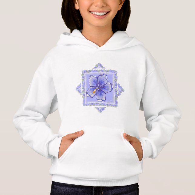 Hibiscus & lace BLUE Hoodie (Front)