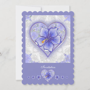 Hibiscus & lace BLUE Invitation