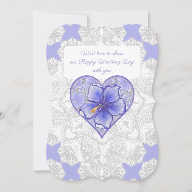 Hibiscus & lace BLUE Invitation (Front)