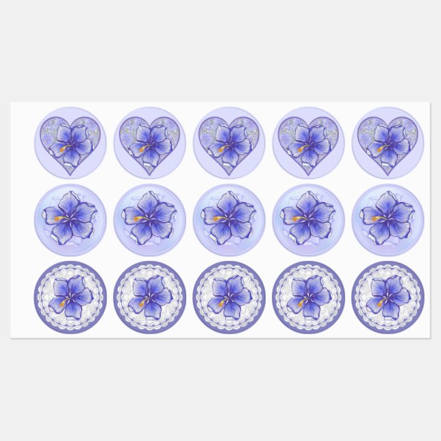 Hibiscus & lace BLUE Labels (Sheet)
