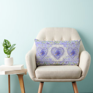 Hibiscus & lace BLUE Lumbar Pillow