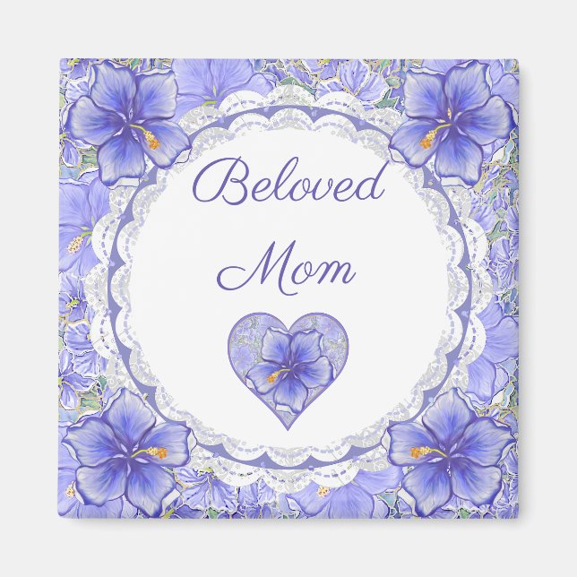 Hibiscus & lace BLUE Magnet (Front)