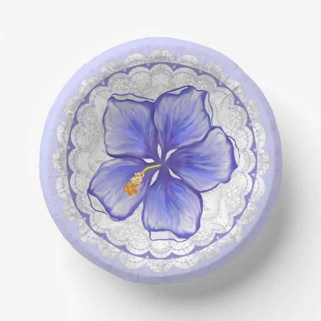 Hibiscus & lace BLUE Paper Bowls (Front)