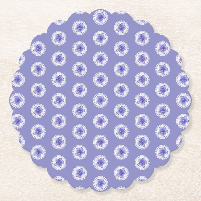 Hibiscus & lace BLUE Paper Coaster (Front)