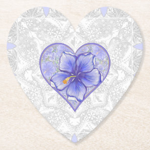 Hibiscus & lace BLUE Paper Coaster
