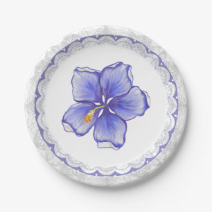 Hibiscus & lace BLUE Paper Plates