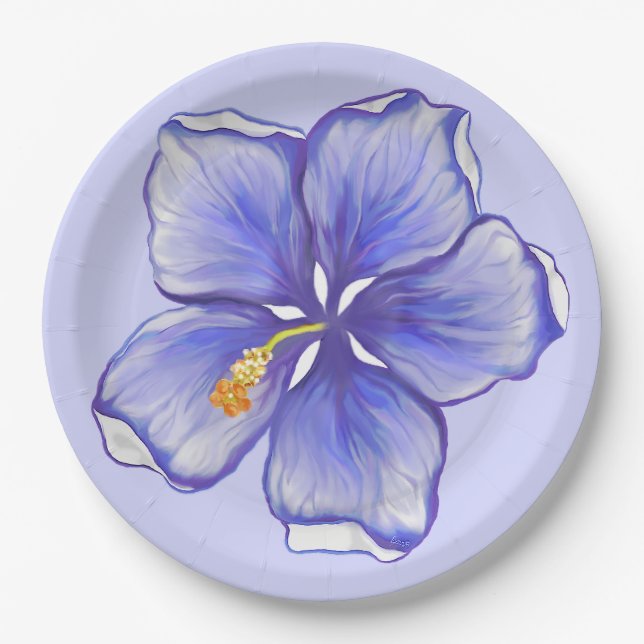 Hibiscus & lace BLUE Paper Plates (Front)