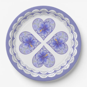 Hibiscus & lace BLUE Paper Plates