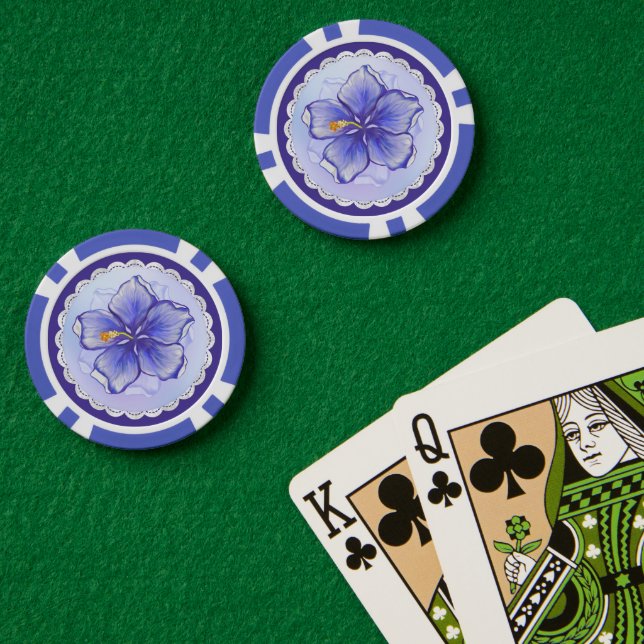 Hibiscus & lace BLUE Poker Chips (Poker Table (Double))