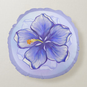 Hibiscus & lace BLUE Round Pillow